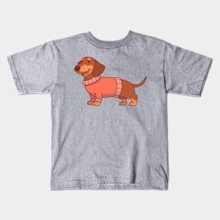 Chocolate & tan dachshund wearing a red sweater Kids T-Shirt